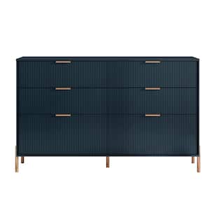 Modern Elegance Navy 6-Drawers Cabinet 56 in. Wild Dresser with Stylish Rose Gold Metal Handle