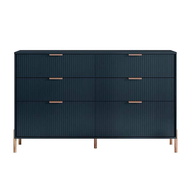 FESTIVO Modern Elegance Navy 6-Drawers Cabinet 56 in. Wild Dresser with Stylish Rose Gold Metal Handle