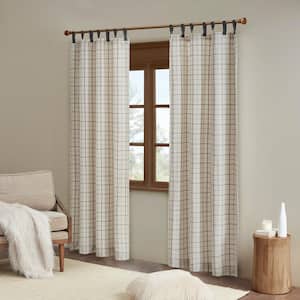 Salford Natural Plaid Faux Leather 50 in. W x 84 in. L Tab Top Curtain with Fleece Lining