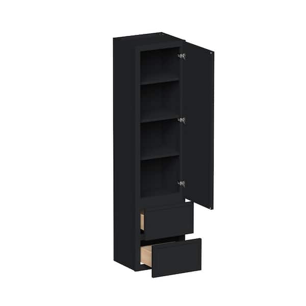 15 in. W x 12in. D x 60in. H HDF Ready to Assemble Specialty Wall 1-Door,2-Drawer,4-Shelf Counter Linen Cabinet in Black