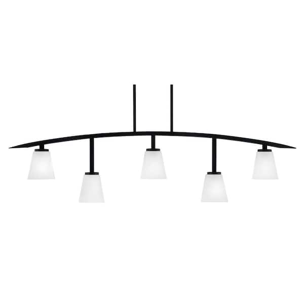 Unbranded Siena 5-Light Matte Black Billiard-Light with White Muslin Glass Shades