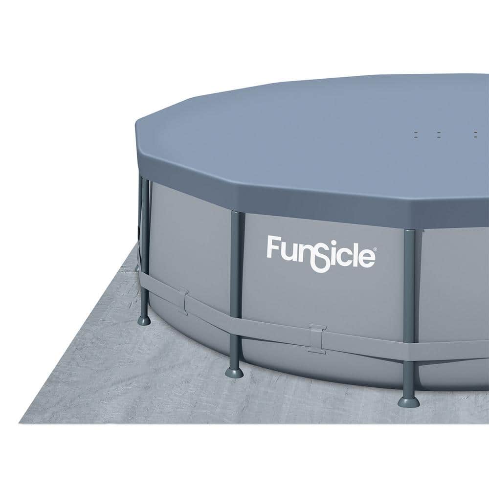 Gray 14ft Round Metal Frame Above Ground Pool with Filter Pump