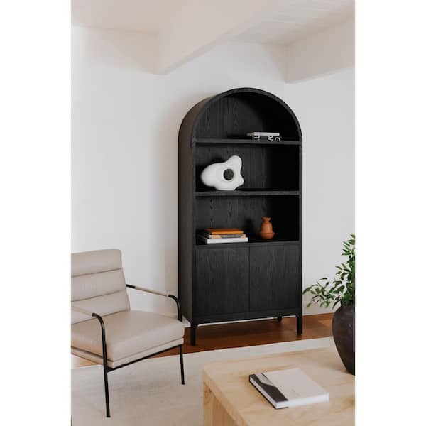 Oscar Black Oak 79 in. Accent Cabinet with 5 Shelves and Arch Detail Doors