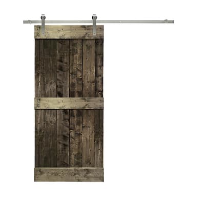 Mid-Bar Series 30 in. L x 84 in. H Solid Espresso Stained Pine Wood Interior Sliding Barn Door with Hardware Kit