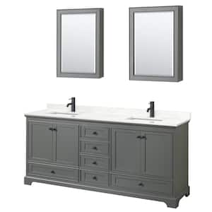 Deborah 80 in. W x 22 in. D x 35 in. H Double Bath Vanity in Dark Gray with Giotto Quartz Top and MC Mirrors