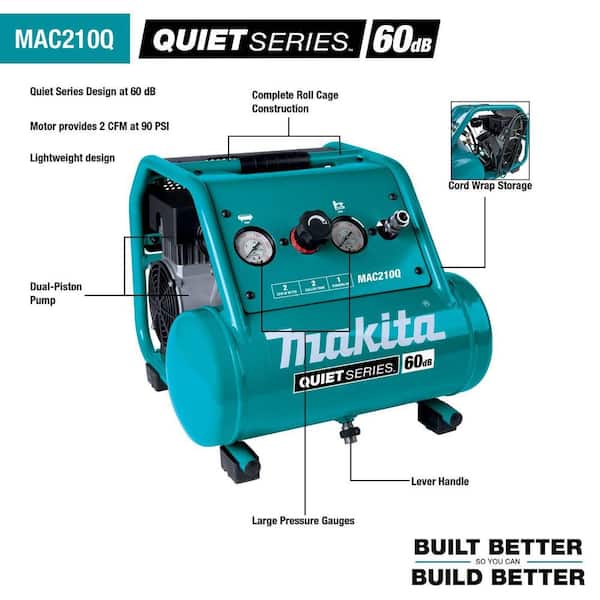 sydvest velfærd Årvågenhed Makita Quiet Series 2 Gal. 1 HP Oil-Free Electric Air Compressor MAC210Q -  The Home Depot