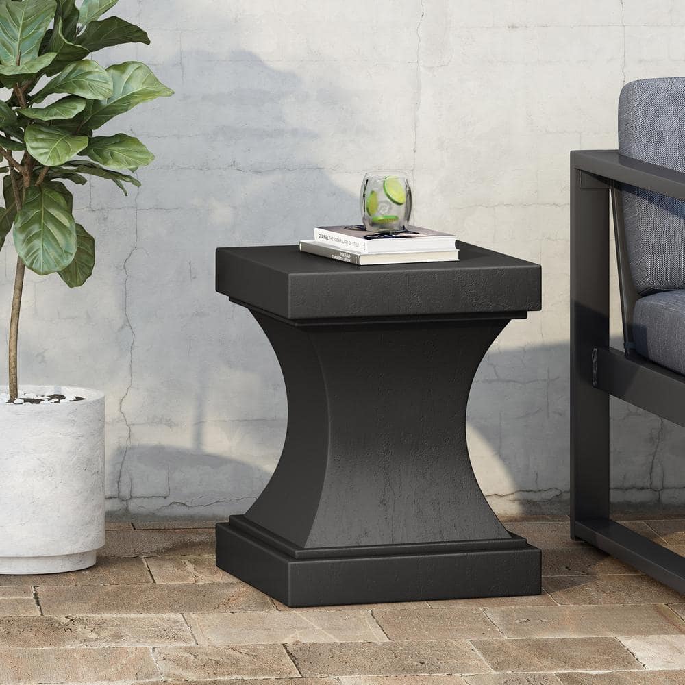 Outdoor Patio Modern Lightweight Concrete Side Table Matte Black for Patios