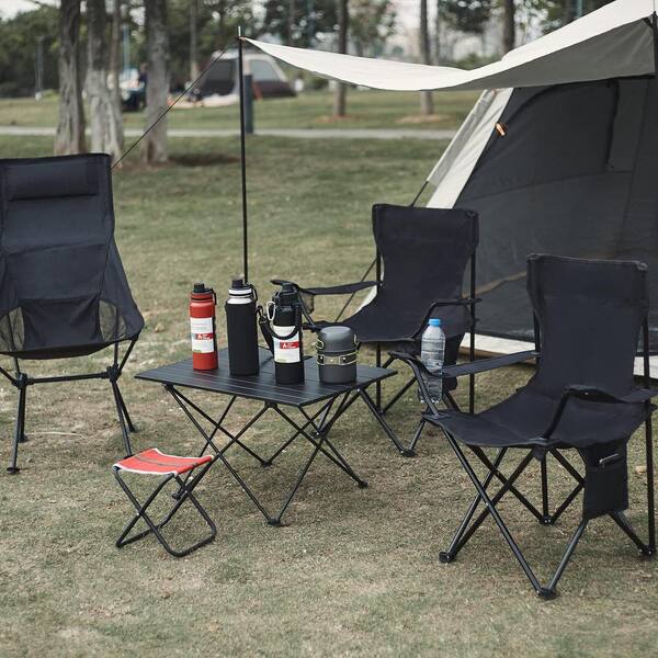 Angel Sar Portable Folding Steel Camping Chair in Black KBOR9113