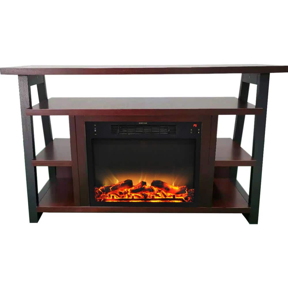 Hanover Industrial Chic 53.1 in. Width Freestanding Electric Fireplace TV Stand in Mahogany with 5 LED Flame Colors, Brown