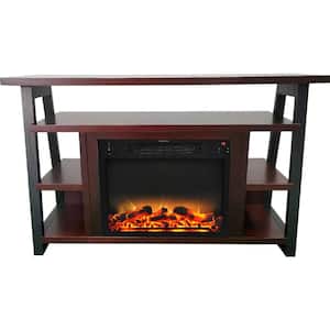 Industrial Chic 53.1 in. Width Freestanding Electric Fireplace TV Stand in Mahogany with 5 LED Flame Colors