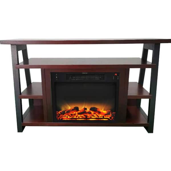 Hanover Industrial Chic 53.1 in. Width Freestanding Electric Fireplace TV Stand in Mahogany with 5 LED Flame Colors