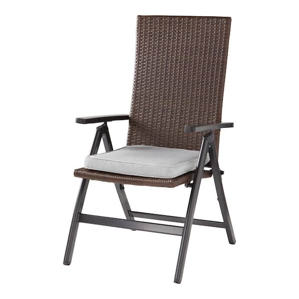 Greendale Home Fashions Outdoor PE Wicker Foldable Reclining Chair with Sunbrella Granite Seat Pad