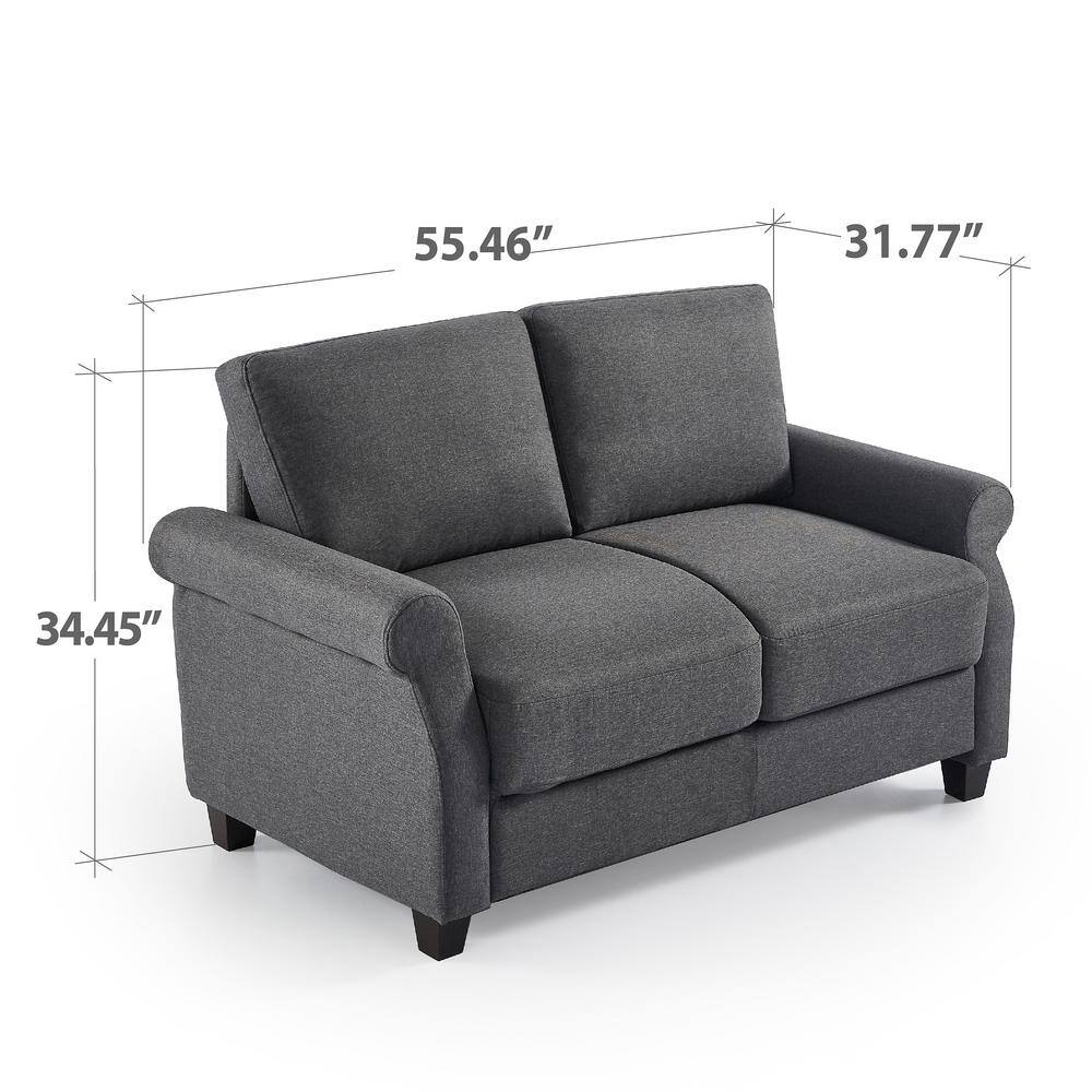 45.7" Dark Grey Fabric Loveseat with Round Arms and Metal Accents