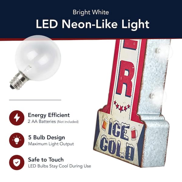 American Art Decor Vintage Metal LED Marquee Sign Ice Cold Beer