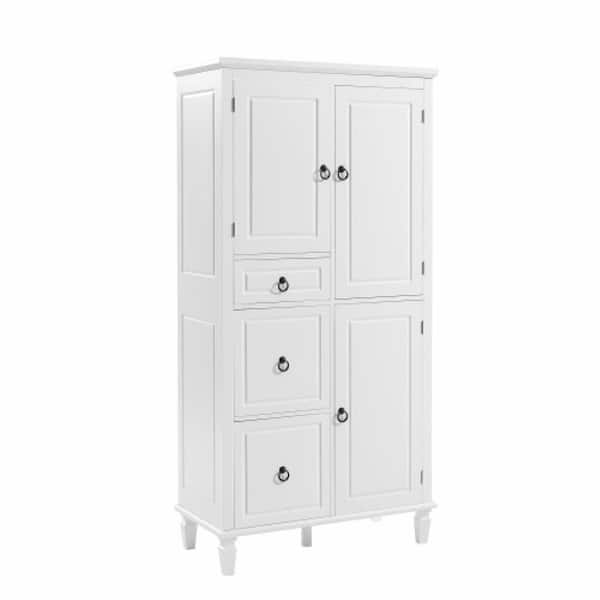 61.70 in. H x 15 in. W x 30.60 in. D Wood Kitchen Cabinet with 3 Drawers and 3 Enclosed Compartments in White