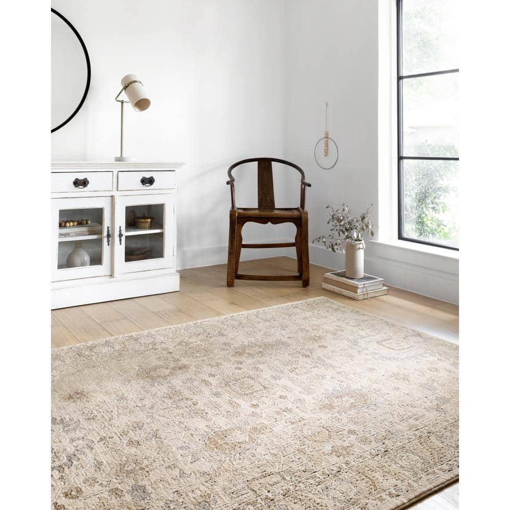 Ivory and Sand Oriental Synthetic Runner Rug