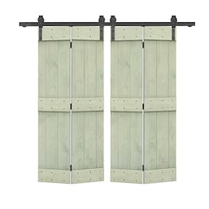 48 in. x 84 in. Mid-Bar Series Sage Green Stained DIY Wood Double Bi-Fold Barn Doors with Sliding Hardware Kit