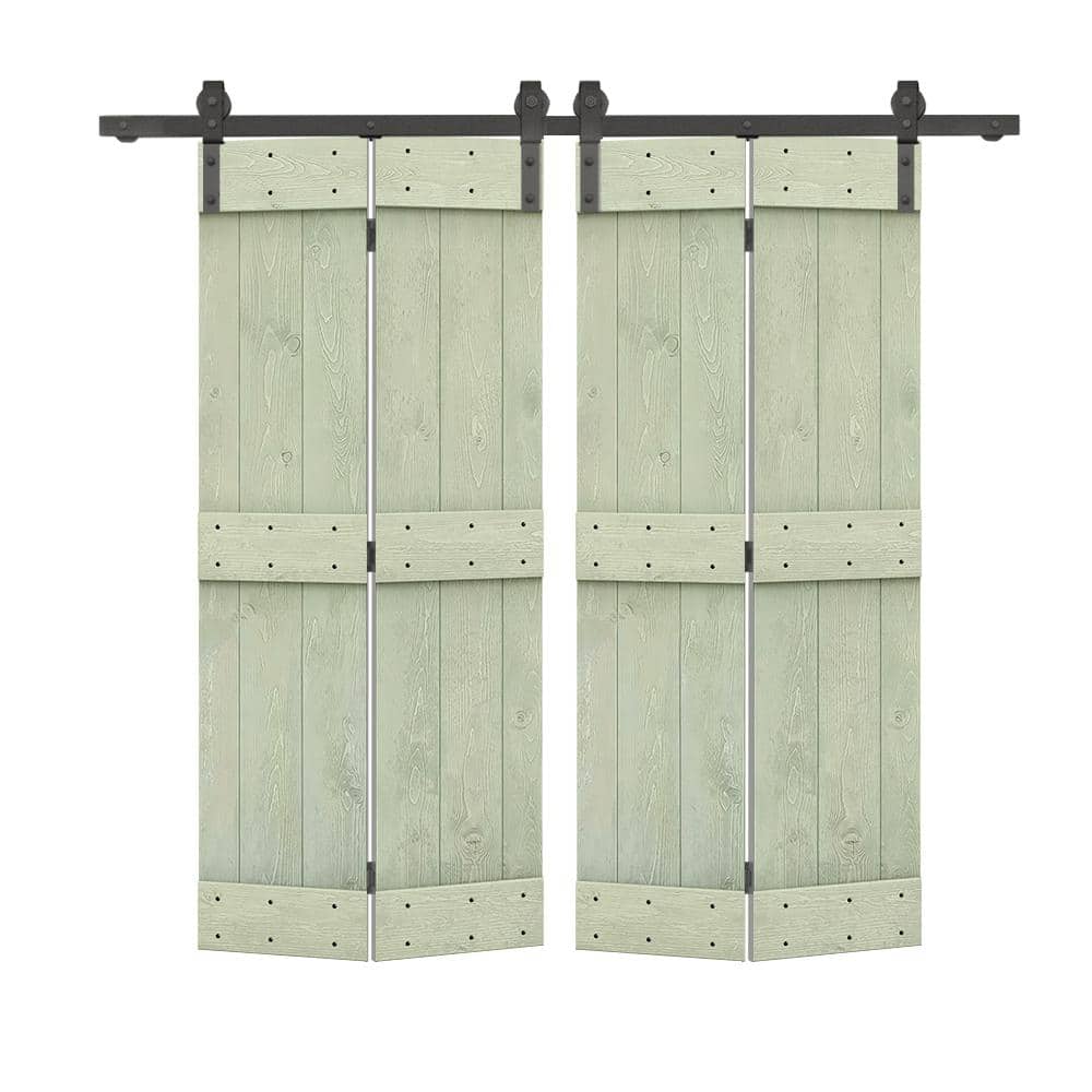 68 in. x 80 in. Mid-Bar Series Solid Core Sage Green Stained DIY Wood Double Bi-fold Doors with Sliding Hardware Kit price history on PriceWatchPro