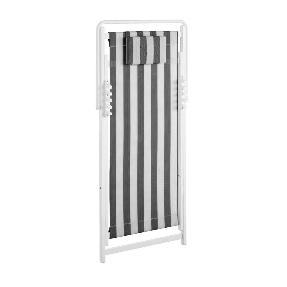 Classic Black and White Striped Foldable Beach Chairs, Set of 2