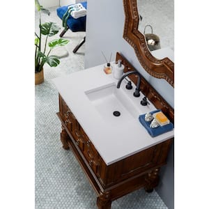 Castilian 36.0 in. W x 23.5 in. D x 33.8 in. H Bathroom Vanity in Aged Cognac with White Zeus Quartz Top