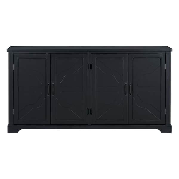 Lycvki 62.8 in. Black Kitchen Pantry Cabinet with Pine Doors and Legs, 4 Metal Handles