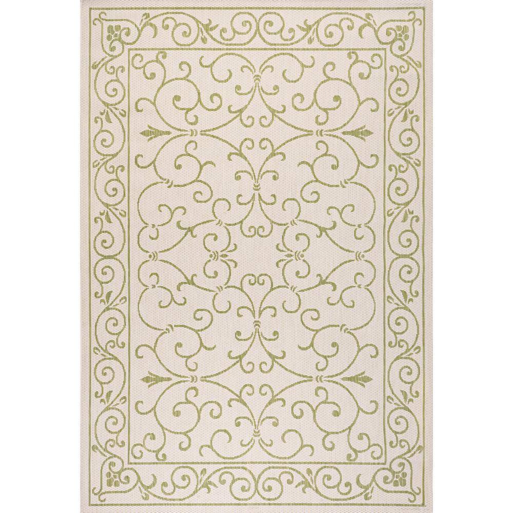 Charleston Green and Cream Synthetic Flat Woven Reversible Rug
