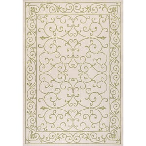 Charleston Vintage Filigree Textured Weave Cream/Green 5 ft. x 8 ft. Indoor/Outdoor Area Rug