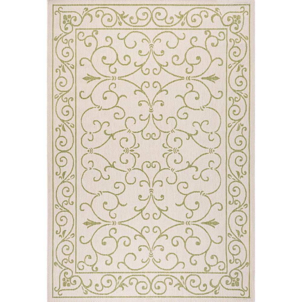 Charleston Vintage Filigree Cream and Green 9' x 12' Indoor/Outdoor Rug