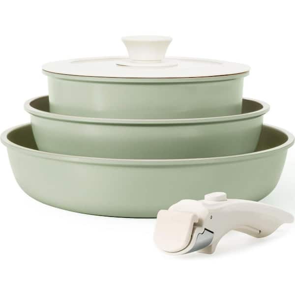 5-Piece White Ceramic Nonstick Cookware Set with Detachable Handle Induction Oven Safe Kitchen Starter Kit