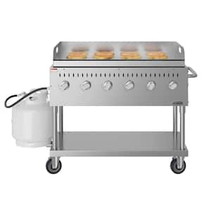 Portable Commercial Outdoor Propane Grill 48 in. with Griddle in Stainless Steel