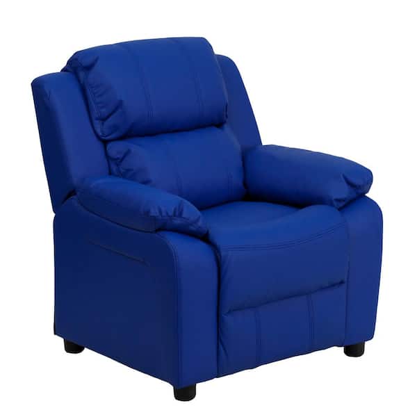 Flash Furniture Deluxe Padded Contemporary Blue Vinyl Kids Recliner with Storage Arms