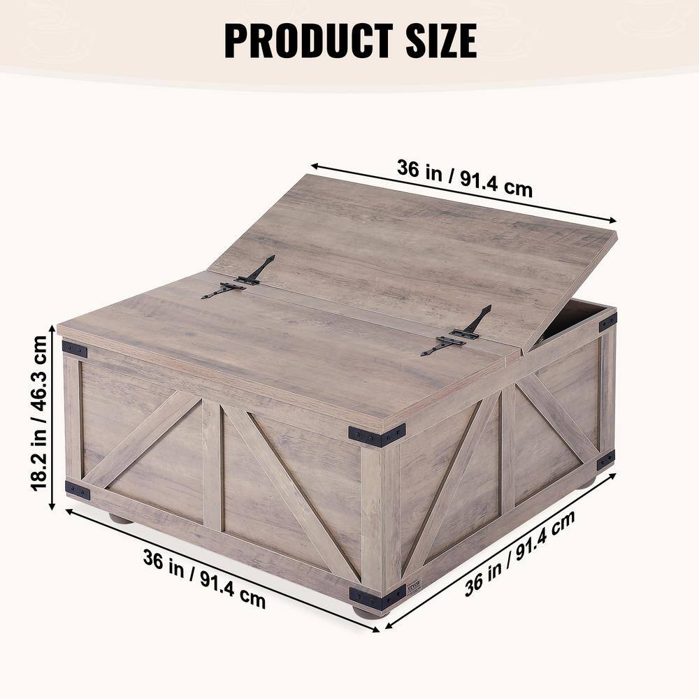 Gray-Brown Wood Square Lift-Top Coffee Table with Storage