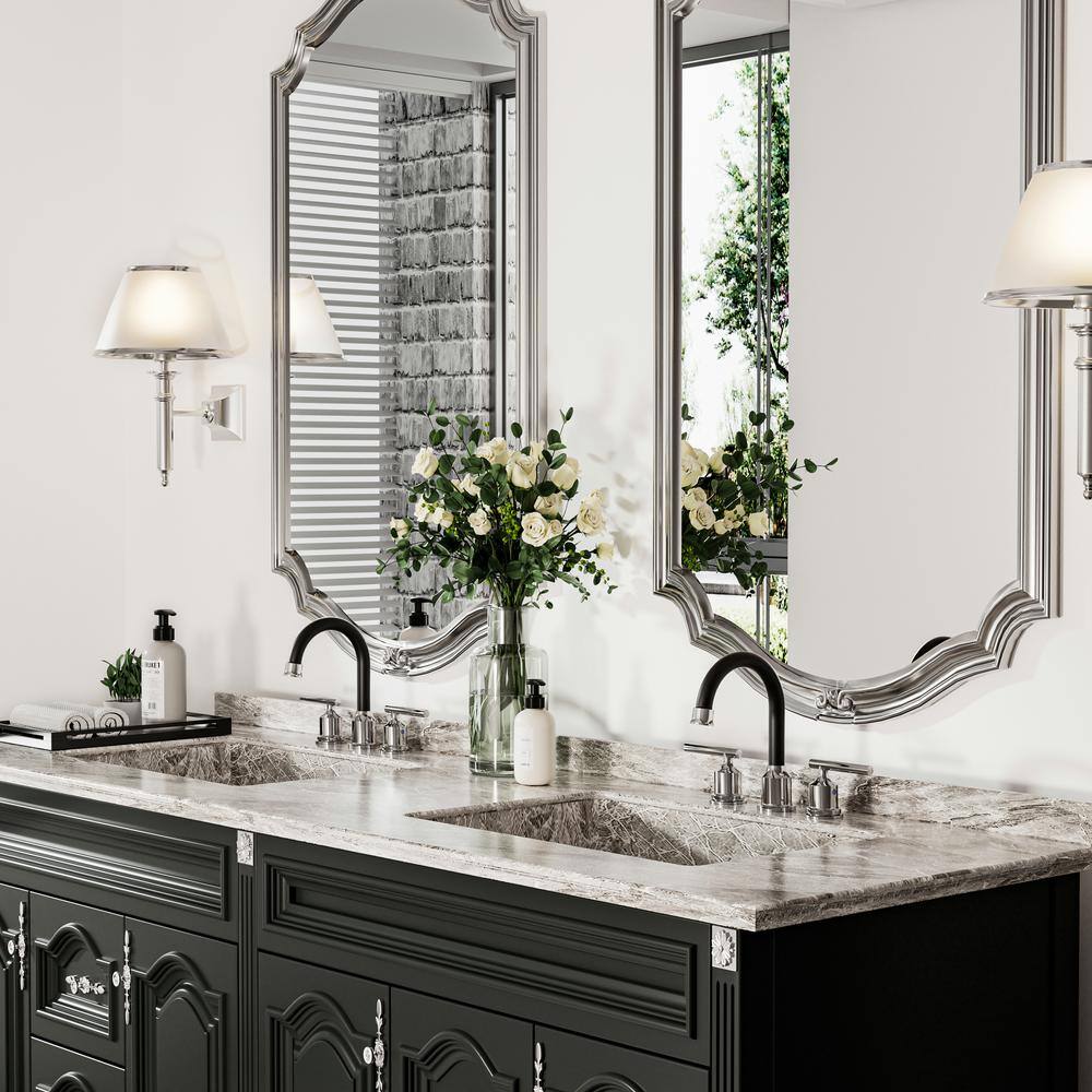 Polished Chrome and Black Stainless Steel Double Handle Bathroom Faucet