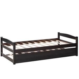 Espresso Wooden Daybed with Trundle, Twin Size Captain's Bed
