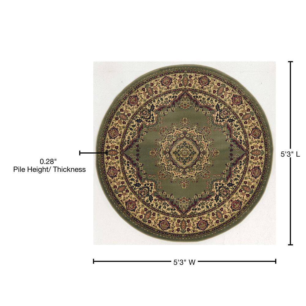 Castello Traditional Green Round Synthetic Area Rug, 5.25' Diameter