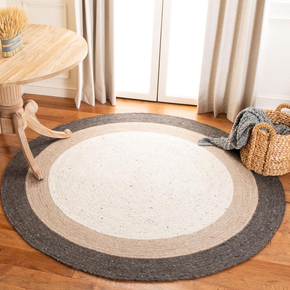 Ivory Wool 7' Round Braided Handmade Reversible Rug