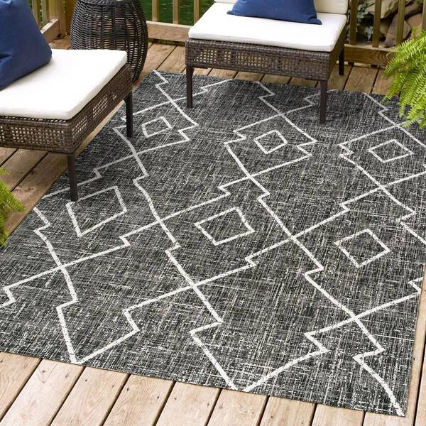 Carwa Tribal Diamond Trellis Black/Ivory 3 ft. x 5 ft. Indoor/Outdoor Area Rug