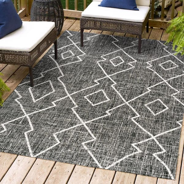 Carwa Tribal Diamond Trellis Black/Ivory 3 ft. x 5 ft. Indoor/Outdoor Area Rug