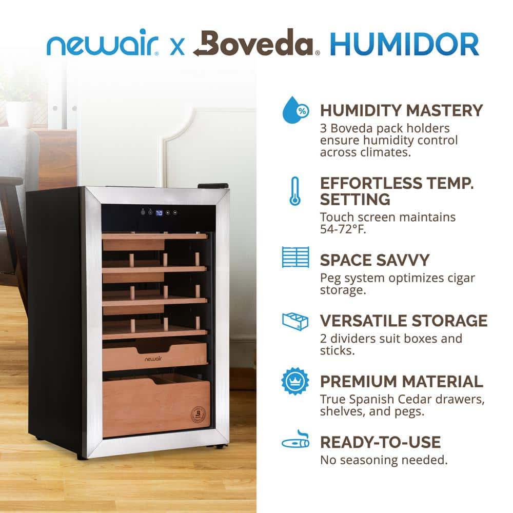 Stainless Steel and Cedar 500 Count Electric Humidor with Humidifier