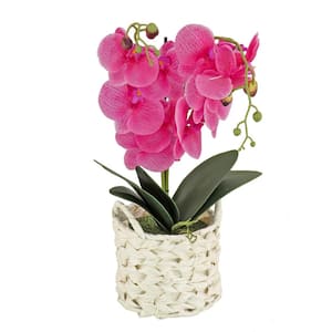 21 in. Artificial Floral Arrangements Orchid in White Basket- Color: Purple