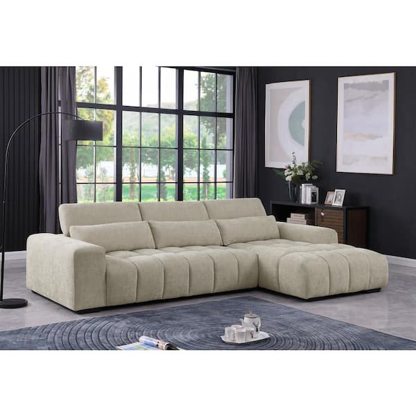 Darwin 72 in W. Straight Arm 2-Piece Chenille Fabric L Shape Sectional Sofa in Beige With Right Facing Chase
