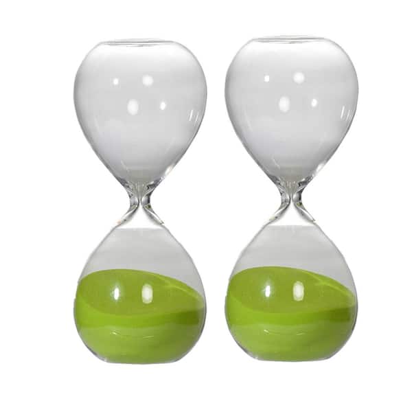Unbranded Modern Lime Lime Green Sand Hourglass Grass Timer Set of 2 (30-Minute), for Home Office Living Room Desk and Mantle