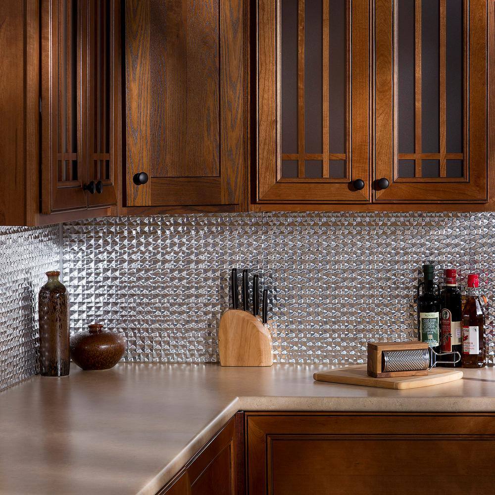 Brushed Aluminum Textured Vinyl Backsplash Kit, 24" x 18"