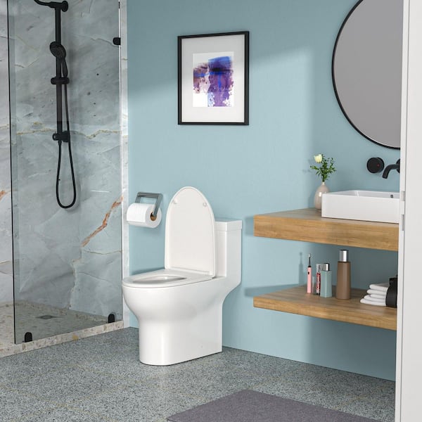 Staykiwi 1-Piece, 1.28 GPF Single Flush Elongated Toilet in White, Seat Included