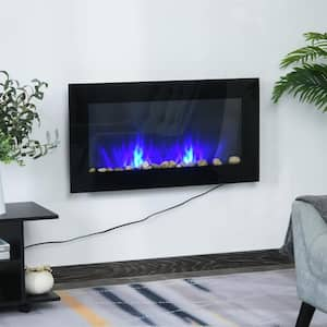 36 in. 1500W Wall Mounted Electric Fireplace with Flame Effect in Black, 7-Color Background Light and Side Light