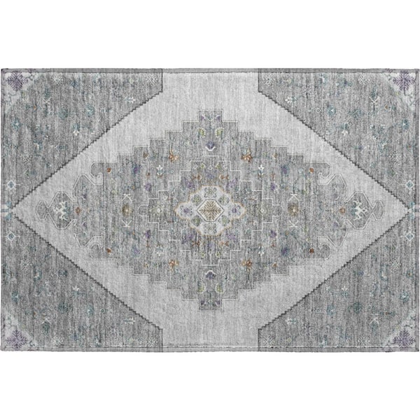 Mayfield Premium Machine Washable Abstract AMF2472 Gray 2 ft. x 3 ft. Accent Rug