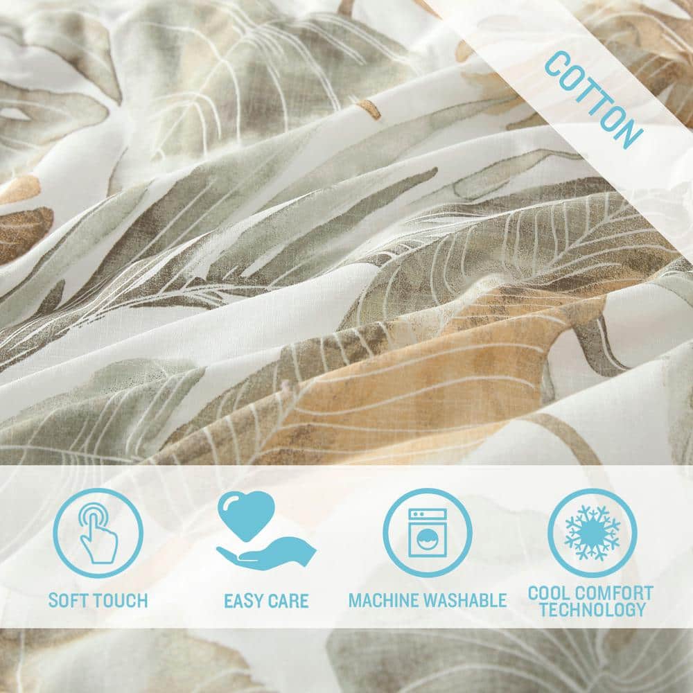Ivory and Green Cotton Reversible Full Bedspread Set
