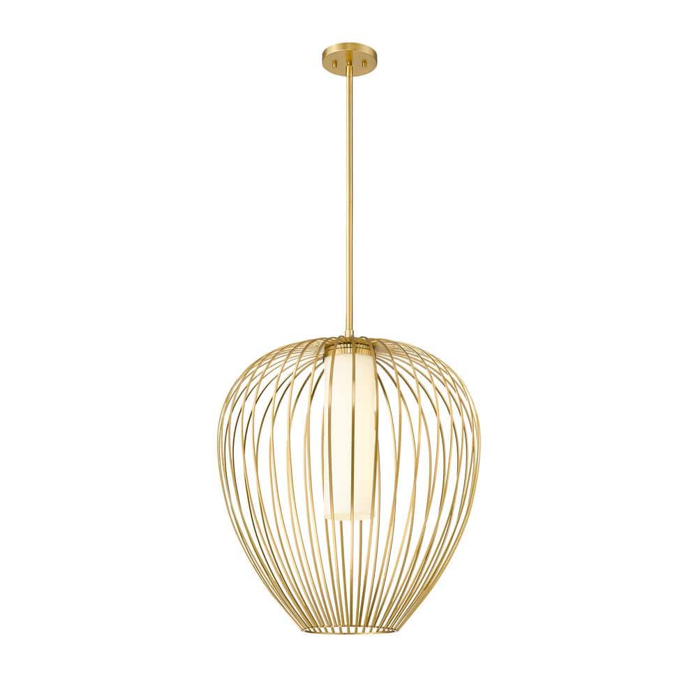Modern Gold 22" Glass Pendant Light with Opal Shade