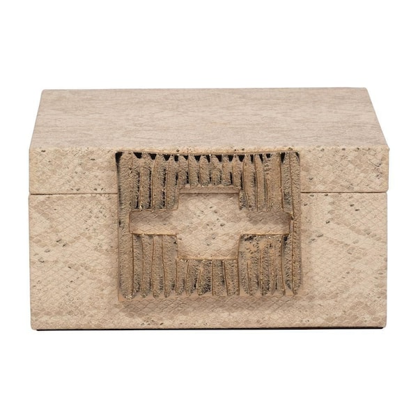 Ivory 8 in. x 4 in. Faux Leather Square Metallic Decorative Box