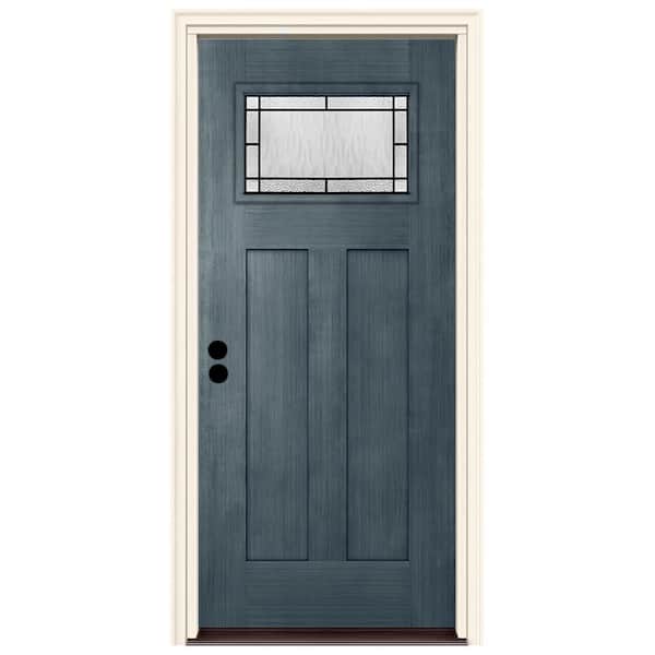 JELD-WEN 36 in. x 80 in. Right-Hand 1-Lite Craftsman Wendover Denim Stained Fiberglass Prehung Front Door with Brickmould